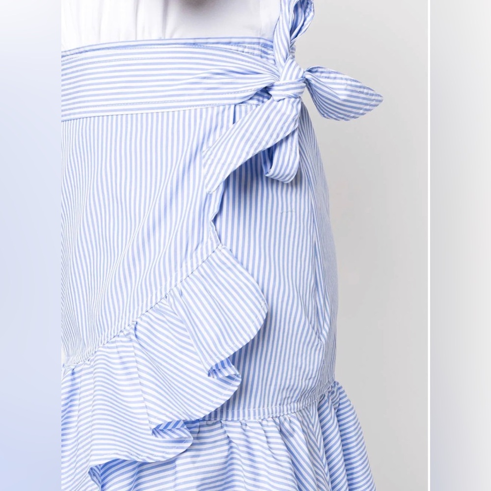 Veronica Beard White Top with Blue Ruffle Mini Dress - Picture 3 of 11